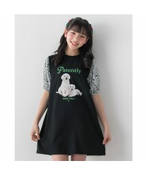 ZIDDY | 【ニコ☆プチ掲載】 袖 レオパード柄 Dog プリント ワンピース (130~160cm)(ワンピース)