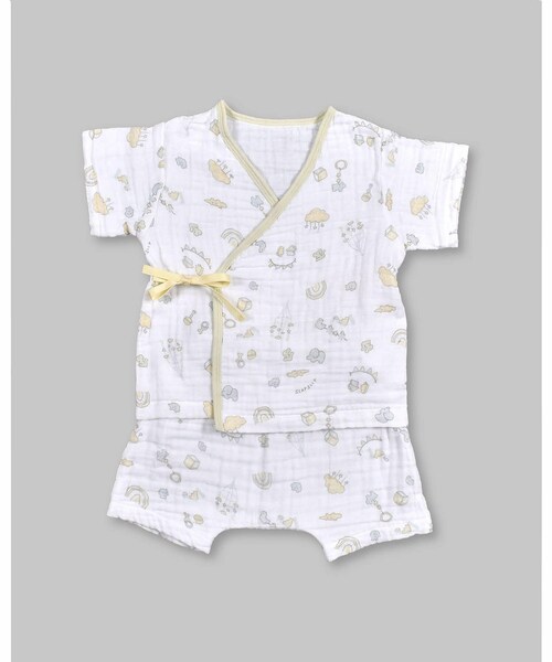 SLAP SLIP BABY（スラップスリップベビー）の「総柄 ガーゼ カシュクール 上下 セット (70~80cm)（ベビーパジャマ/スリーパー・キッズ・ピンク/ホワイト/レッド/ベージュ・ワンサイズ）」の2枚目の写真