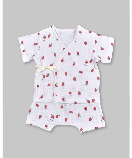 SLAP SLIP BABY（スラップスリップベビー）の「総柄 ガーゼ カシュクール 上下 セット (70~80cm)（ベビーパジャマ/スリーパー・キッズ・ピンク/ホワイト/レッド/ベージュ・ワンサイズ）」の4枚目の写真