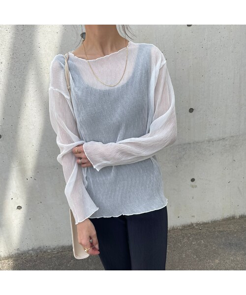 copine(コピン)の「シアーシンプルトップス(2color)(Tシャツ/カットソー・レディース・ホワイト/ブラック・ワンサイズ)」の1枚目の写真