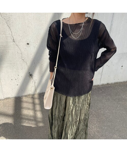 copine(コピン)の「シアーシンプルトップス(2color)(Tシャツ/カットソー・レディース・ホワイト/ブラック・ワンサイズ)」の2枚目の写真