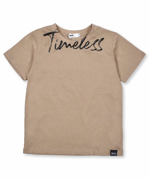 WASK(ワスク)の「【 接触冷感 】 襟ぐり キラッ と ロゴ プリント 天竺 Tシャツ(100~160cm)(Tシャツ/カットソー・キッズ・ベージュ/ブラック・110)」の1枚目の写真
