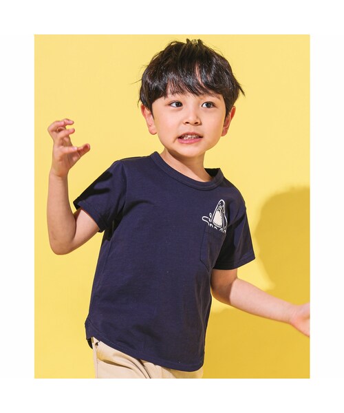 WASK（ワスク）の「【 接触冷感 】 ポケット IN シャーク 天竺 プリント Tシャツ（100~160cm）（Tシャツ/カットソー・キッズ・イエロー/ブルー・110）」の2枚目の写真