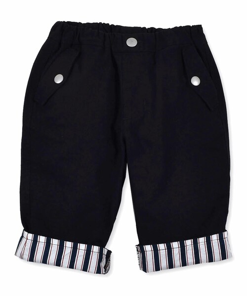 WASK（ワスク）の「6分丈 裾 ストライプ 麻 レーヨン パンツ（100~160cm）（その他パンツ・キッズ・ブルー/ブラック・110）」の2枚目の写真