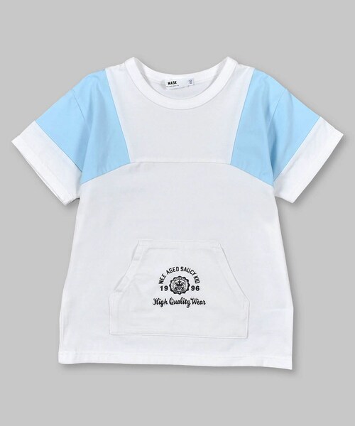 WASK(ワスク)の「【 速乾 】 肩 配色 切り替え カンガルー ポケット Tシャツ(100~160cm)(Tシャツ/カットソー・キッズ・ブラック/ホワイト・110)」の2枚目の写真