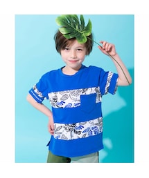 WASK | 天竺 ロゴ ボタニカル柄 BIG Tシャツ (100~160cm)(Tシャツ/カットソー)