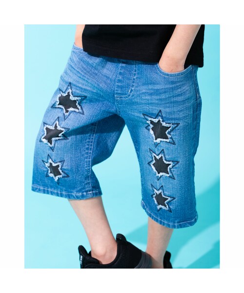 WASK(ワスク)の「6分丈 星パッチ ストレッチ デニム パンツ (100~160cm)(デニムパンツ・キッズ・ブルー・110)」の1枚目の写真