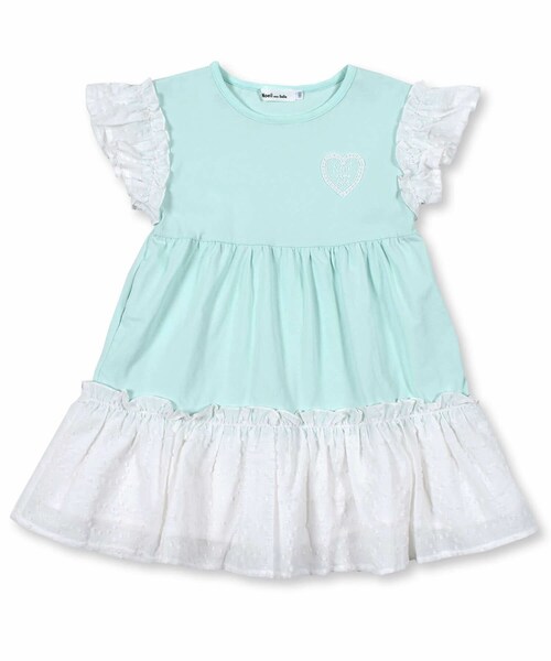 Noeil aime BeBe（ノイユエイムベベ）の「袖 裾 フリル ハート チュール ロゴ 天竺 ワンピース (80~130cm)（ワンピース・キッズ・ピンク/グリーン・110）」の2枚目の写真