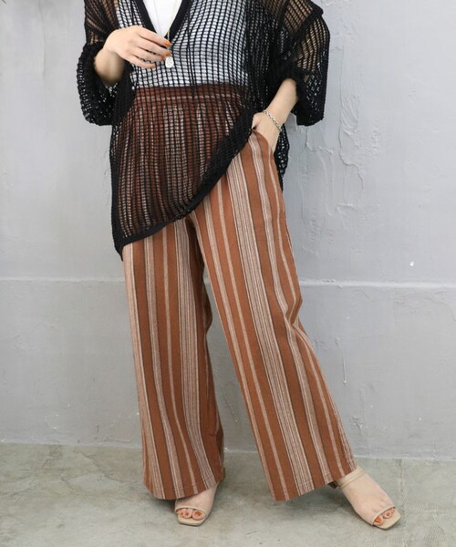 Sheson（シーズン）の「綿麻マルチストライプパンツ（その他パンツ・レディース・ホワイト/ブラウン/ブラック・F）」の3枚目の写真