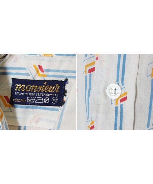 --(--)の「60s 70s EURO 半袖 ボックス 総柄 シャツ ホワイト メンズML相当 ヨーロッパ古着(シャツ/ブラウス・レディース・ホワイト・M)」の2枚目の写真