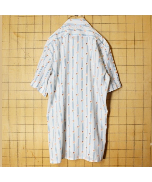 --(--)の「60s 70s EURO 半袖 ボックス 総柄 シャツ ホワイト メンズML相当 ヨーロッパ古着(シャツ/ブラウス・レディース・ホワイト・M)」の3枚目の写真