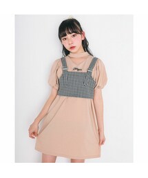 ZIDDY | 千鳥柄 ビスチェ + ボリューム袖 ワンピース セット (130~160cm)(ワンピース)