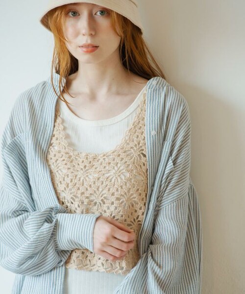 Crisp（クリスプ）の「フラワークロシェタンク[c1k3082]（タンクトップ・レディース・アイボリー/カーキ/ピンクベージュ・FREE）」の3枚目の写真