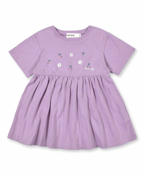 SLAP SLIP(スラップスリップ)の「チェリー 花柄 プリント フレア 切り替え Tシャツ (80~130cm)(Tシャツ/カットソー・キッズ・ブルー/ピンク・110)」の2枚目の写真