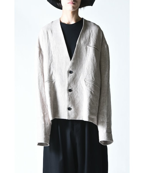 BISHOOL(ビシュール)の「BISHOOL Linen TSUNE-GI Jacket(ノーカラージャケット・メンズ・ベージュ/グレー/ブラック・F)」の1枚目の写真