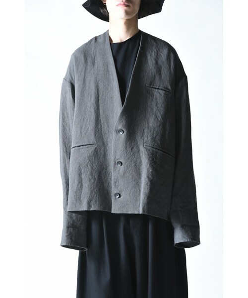 BISHOOL(ビシュール)の「BISHOOL Linen TSUNE-GI Jacket(ノーカラージャケット・メンズ・ベージュ/グレー/ブラック・F)」の3枚目の写真