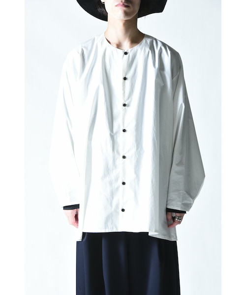 BISHOOL(ビシュール)の「BISHOOL Old Cotton No Collar KIMONO-Sleeve Shirt(シャツ/ブラウス・レディース・ブラック/ホワイト・F)」の2枚目の写真