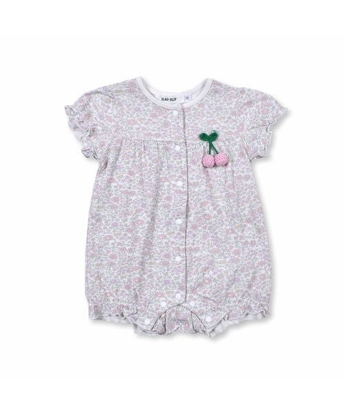 SLAP SLIP BABY（スラップスリップベビー）の「【 お揃い 】 花柄 チェリー ワンポイント 天竺 ロンパース (60~80cm)（ロンパース・キッズ・イエロー/ピンク・70）」の2枚目の写真