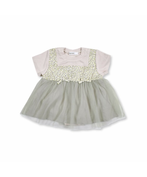 SLAP SLIP BABY（スラップスリップベビー）の「【 お揃い 】 チュール 切り替え 花柄 ワンピース風 ロンパース (70~80cm)（ロンパース・キッズ・パープル/グリーン・70）」の2枚目の写真