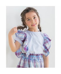 Noeil aime BeBe | 肩 チェック 柄 フリル 付き 天竺 Tシャツ (80~130cm)(Tシャツ/カットソー)