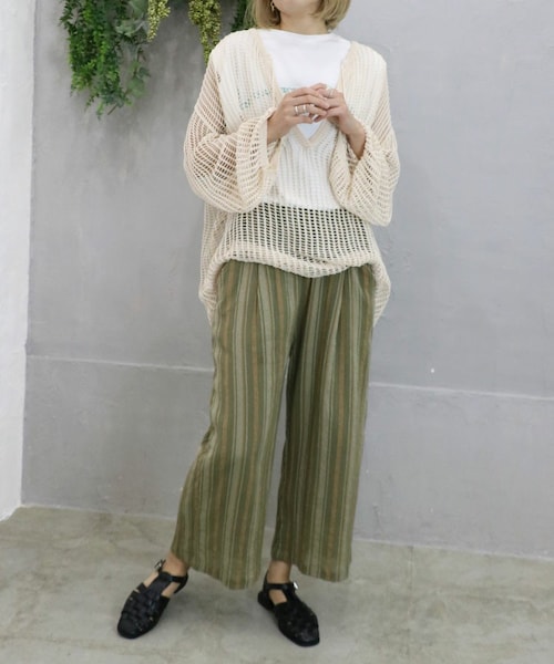 Sheson(シーズン)の「マルチストライプクレープパンツ(その他パンツ・レディース・グリーン/ホワイト・F)」の1枚目の写真