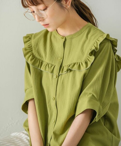 Crisp（クリスプ）の「ヨークフリルワッシャーブラウス[c1R3014]（シャツ/ブラウス・レディース・ブルー/グリーン/アイボリー・FREE）」の3枚目の写真