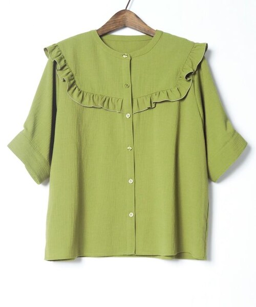 Crisp（クリスプ）の「ヨークフリルワッシャーブラウス[c1R3014]（シャツ/ブラウス・レディース・ブルー/グリーン/アイボリー・FREE）」の5枚目の写真