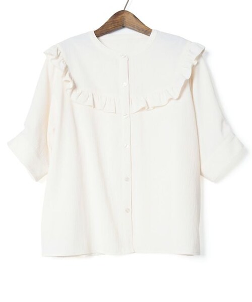 Crisp（クリスプ）の「ヨークフリルワッシャーブラウス[c1R3014]（シャツ/ブラウス・レディース・ブルー/グリーン/アイボリー・FREE）」の4枚目の写真