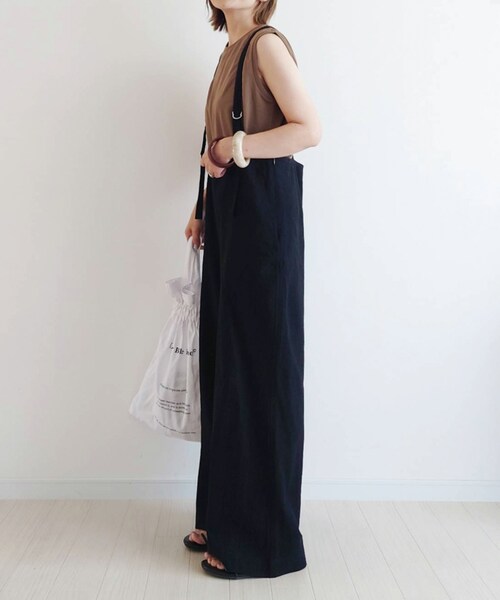 CORNERS（コーナーズ）の「	u.e.made*×CORNERSコラボ　リネンライクサスペンダー付きストレートパンツ（その他パンツ・レディース・ホワイト/ブラック/グリーン・M/L）」の4枚目の写真