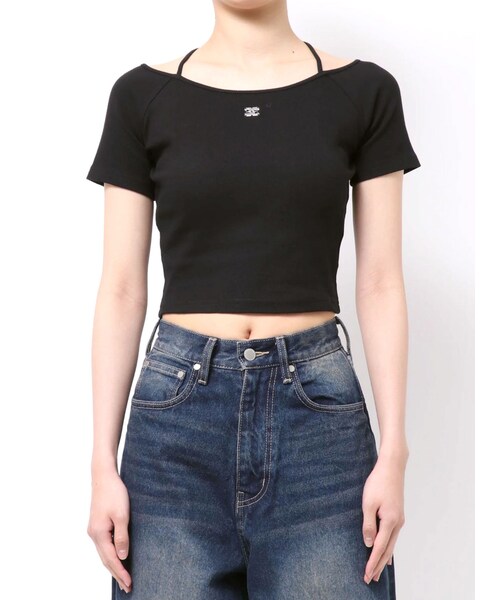 EMODA（エモダ）の「2WAY STRING RIB T/S（Tシャツ/カットソー・レディース・ホワイト/グレー/ブラック/イエロー・F）」の2枚目の写真