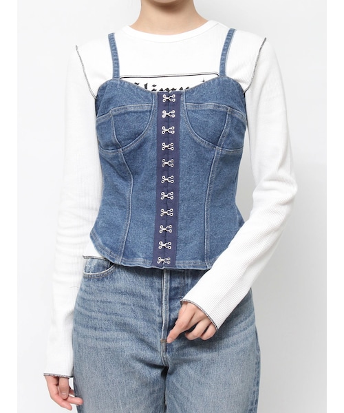 jouetie（ジュエティ）の「コルセットライクデニムビスチェ（キャミソール・レディース・ブラック/ブルー・M）」の3枚目の写真