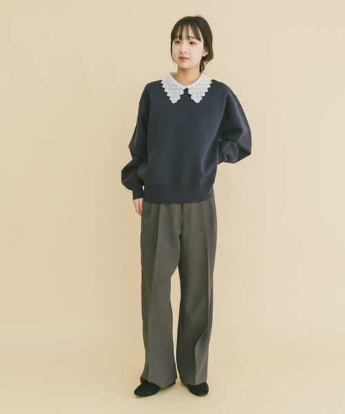 ITEMS URBANRESEARCH（アイテムズ アーバンリサーチ）の「衿レーススウェットライクニット（ニット/セーター・レディース・GRY/NVY/IVO・Free）」の22枚目の写真