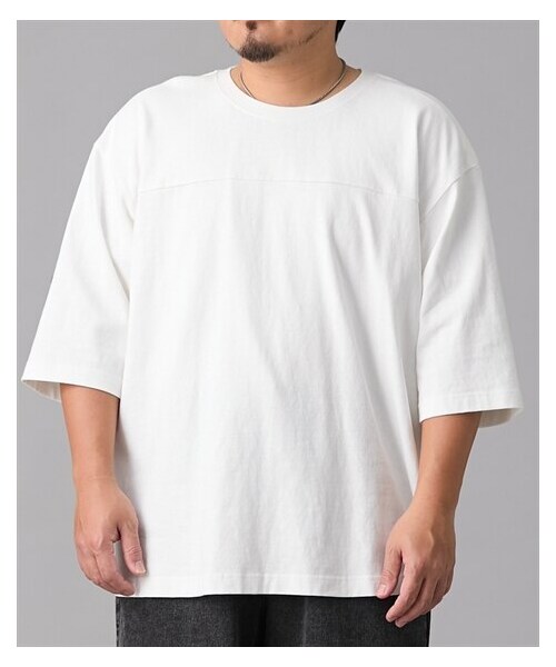 nissen（ニッセン）の「綿100％七分袖フットボールTシャツ【大きいサイズ】（Tシャツ/カットソー・メンズ・黒/オフホワイト・3L/4L/5L/6L/8L/10L）」の6枚目の写真