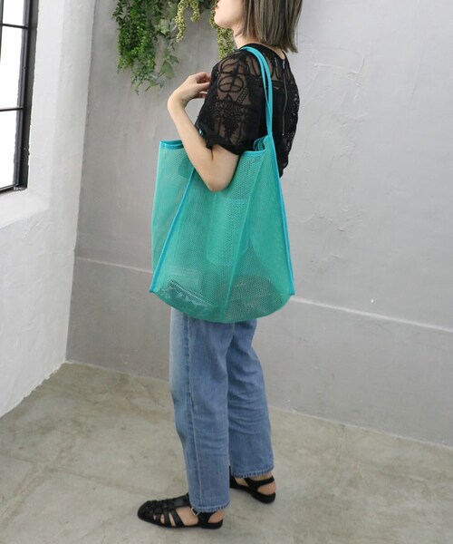Sheson（シーズン）の「ハニカムメッシュトートバッグ（エコバッグ/サブバッグ・レディース・ベージュ/イエロー/グリーン/ブラック・F）」の3枚目の写真