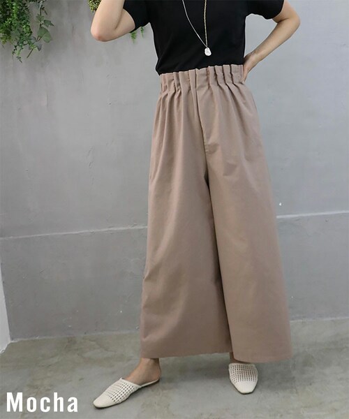 Sheson(シーズン)の「ウエストフリルコットンリネンワイドパンツ(その他パンツ・レディース・ベージュ/ブルー/グリーン/ブラック・M)」の1枚目の写真