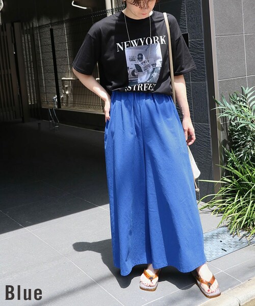 Sheson(シーズン)の「ウエストフリルコットンリネンワイドパンツ(その他パンツ・レディース・ベージュ/ブルー/グリーン/ブラック・M)」の4枚目の写真