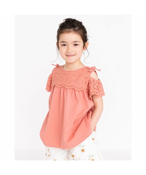 SLAP SLIP(スラップスリップ)の「肩あき リボン レース チュニック Tシャツ (80~130cm)(Tシャツ/カットソー・キッズ・ピンク/ブルー・110)」の1枚目の写真