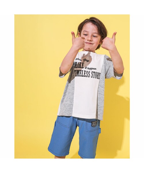WASK(ワスク)の「ネップ 切り替え 天竺 ビッグ Tシャツ (100~160cm)(Tシャツ/カットソー・キッズ・ホワイト/ブラック・110cm)」の1枚目の写真