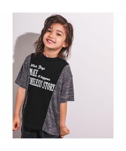 WASK(ワスク)の「ネップ 切り替え 天竺 ビッグ Tシャツ (100~160cm)(Tシャツ/カットソー・キッズ・ホワイト/ブラック・110cm)」の2枚目の写真