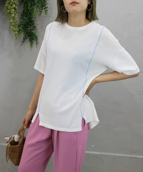 Sheson（シーズン）の「パイピングバイカラーニット（ニット/セーター・レディース・ブラック/ホワイト/ブルー・F）」の2枚目の写真