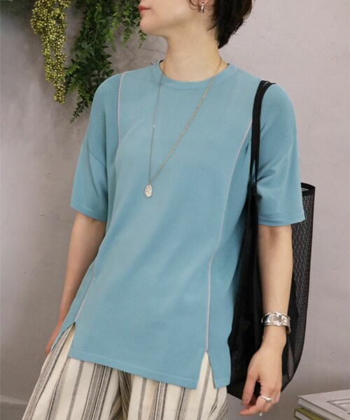 Sheson（シーズン）の「パイピングバイカラーニット（ニット/セーター・レディース・ブラック/ホワイト/ブルー・F）」の3枚目の写真