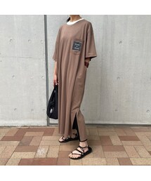 copine | 胸ポケットロゴ&バックロゴゆったりTシャツワンピース(ブラック)(ワンピース)