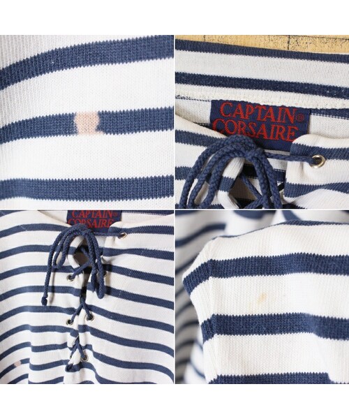 --（--）の「70s 80s フランス製 CAPTAIN CORSAIRE マリーン ボーダー 長袖 バスク シャツ ロンT ネイビー ホワイト メンズL相当 EURO ヨーロッパ古着（Tシャツ/カットソー・レディース・ブルー・L）」の2枚目の写真