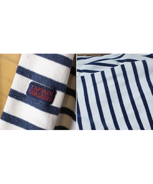 --（--）の「70s 80s フランス製 CAPTAIN CORSAIRE マリーン ボーダー 長袖 バスク シャツ ロンT ネイビー ホワイト メンズL相当 EURO ヨーロッパ古着（Tシャツ/カットソー・レディース・ブルー・L）」の3枚目の写真