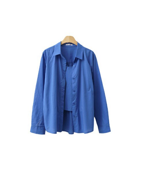 ENVYLOOK(エンビールック)の「薄手コットンシャツ+キャミソール(シャツ/ブラウス・レディース・오렌지/블루/브라운/화이트・FREE(44-66))」の4枚目の写真