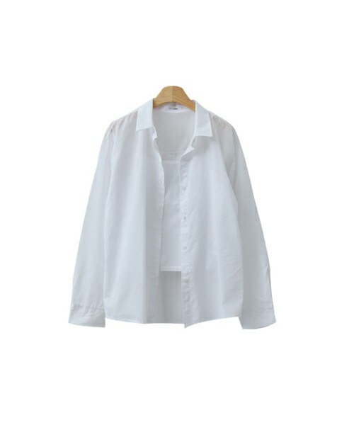 ENVYLOOK(エンビールック)の「薄手コットンシャツ+キャミソール(シャツ/ブラウス・レディース・오렌지/블루/브라운/화이트・FREE(44-66))」の2枚目の写真