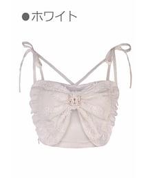 立体花柄BIGリボンキャミトップス-全1色-