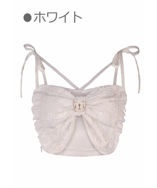 Bobon21(ボボンニジュウイチ)の「立体花柄BIGリボンキャミトップス-全1色-(キャミソール・レディース・ホワイト・S/M/L)」の1枚目の写真