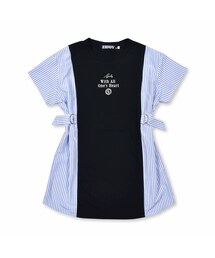 ZIDDY | ZIDDY (130~160cm) 【 ニコ☆プチ 8月号 掲載 】ストライプ チェック サイドベルト 異素材 ドッキング ワンピース(ワンピース)