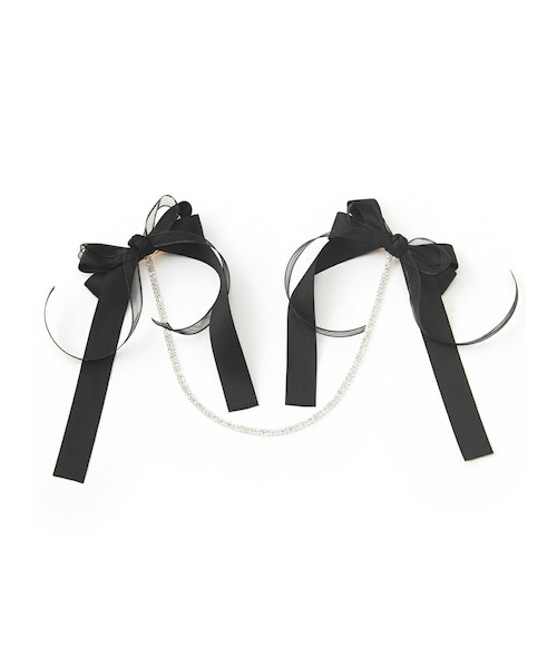 GRL(グレイル)の「シアーリボンビジューチェーンダブルヘアクリップ(バレッタ/ヘアクリップ・レディース・ブラック・F)」の1枚目の写真